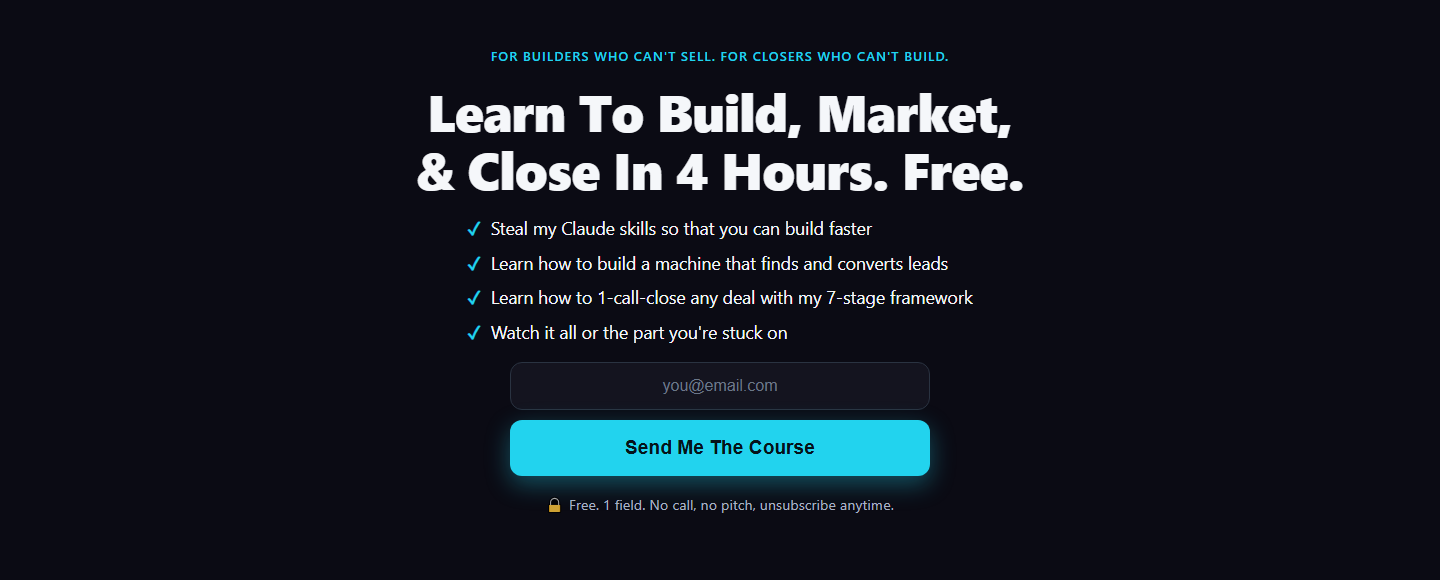 The squeeze page built with AI in one session, live at buildmarketclose.com
