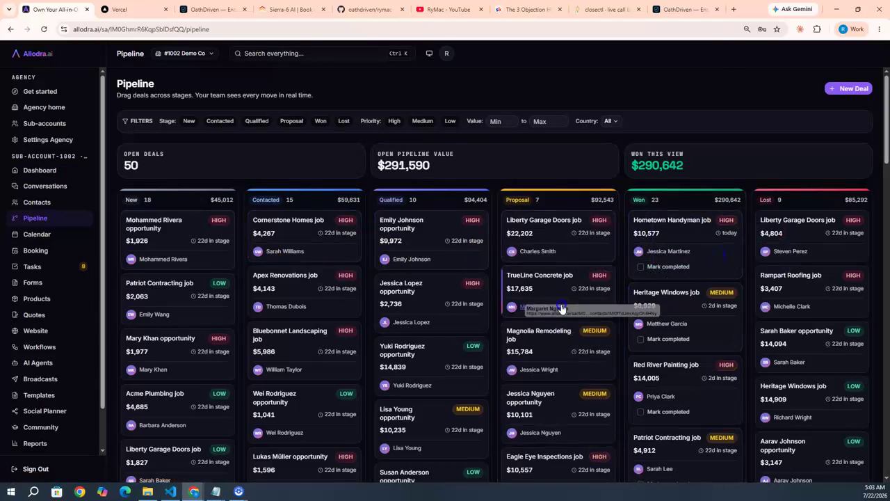 Own your CRM pipeline running on a self-hosted Allodra sub-account